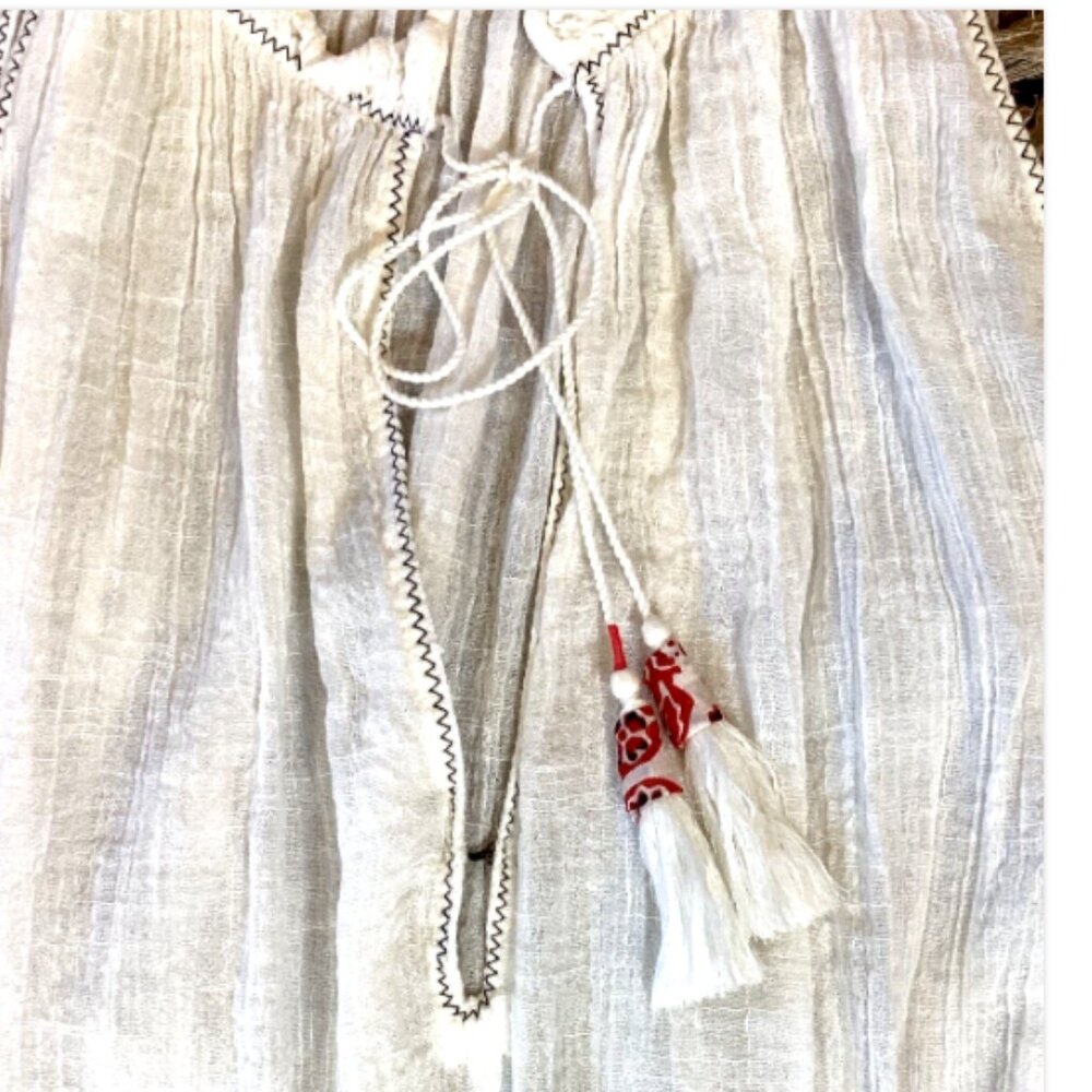 Free People Feel The Heat Gauze Tunic Top XS White &‎ Red #151V - Picture 8 of 11